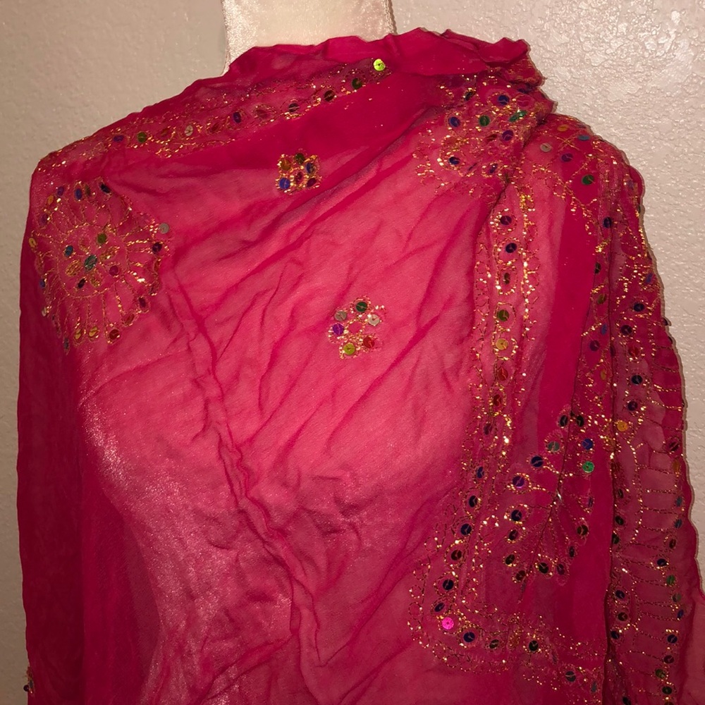Fuchsia sheer, rainbow sequin & gold thread accent
